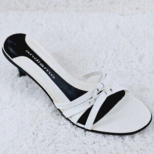 andiamo White Leather Stack High Heel Slip-On Slide Sandal 8.5M